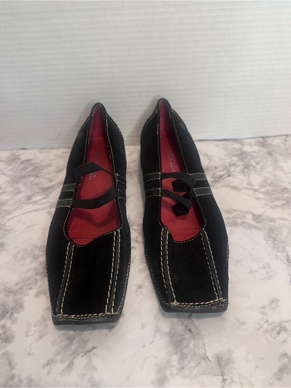 Aerosoles Black Mary Jane Flats Size 7.5 Comfort Shoes Square Toe Stretch Strap
